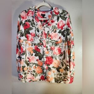 Talbot Botanical Rose Floral 100% Cotton Button-Up Shirt Sz 14